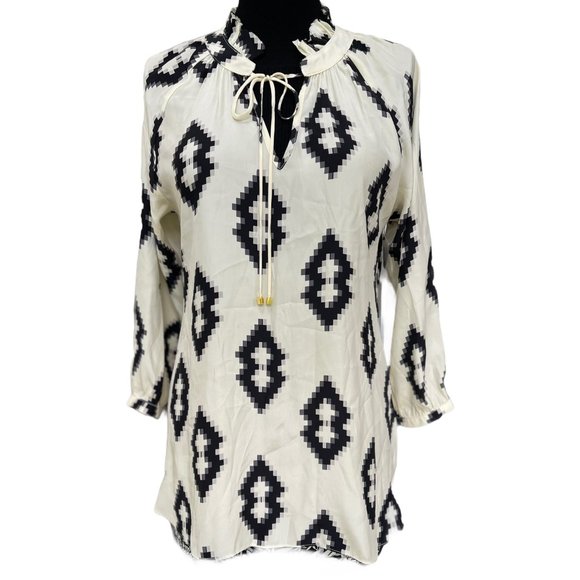 Britt Ryan Tops - Britt Ryan Silk Geometric Long Sleeve Blouse Sz M